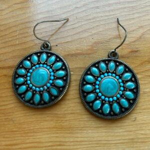 Dark brown/black and turquoise earrings, worn a few times